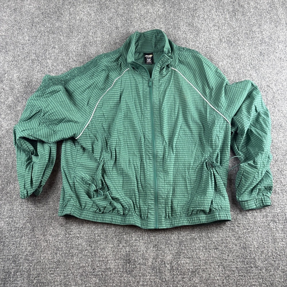 Avia Green Seersucker Full-Zip Tennis Track Jacket Size L (12-14)